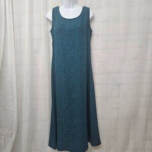 Coldwater Creek Dress Maxi Sleeveless Blue Floral Paisley Goth 8